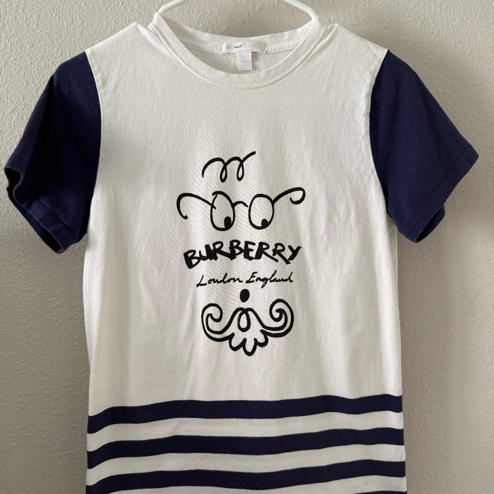 Burberry White and Navy Short Sleeve Kids Tee